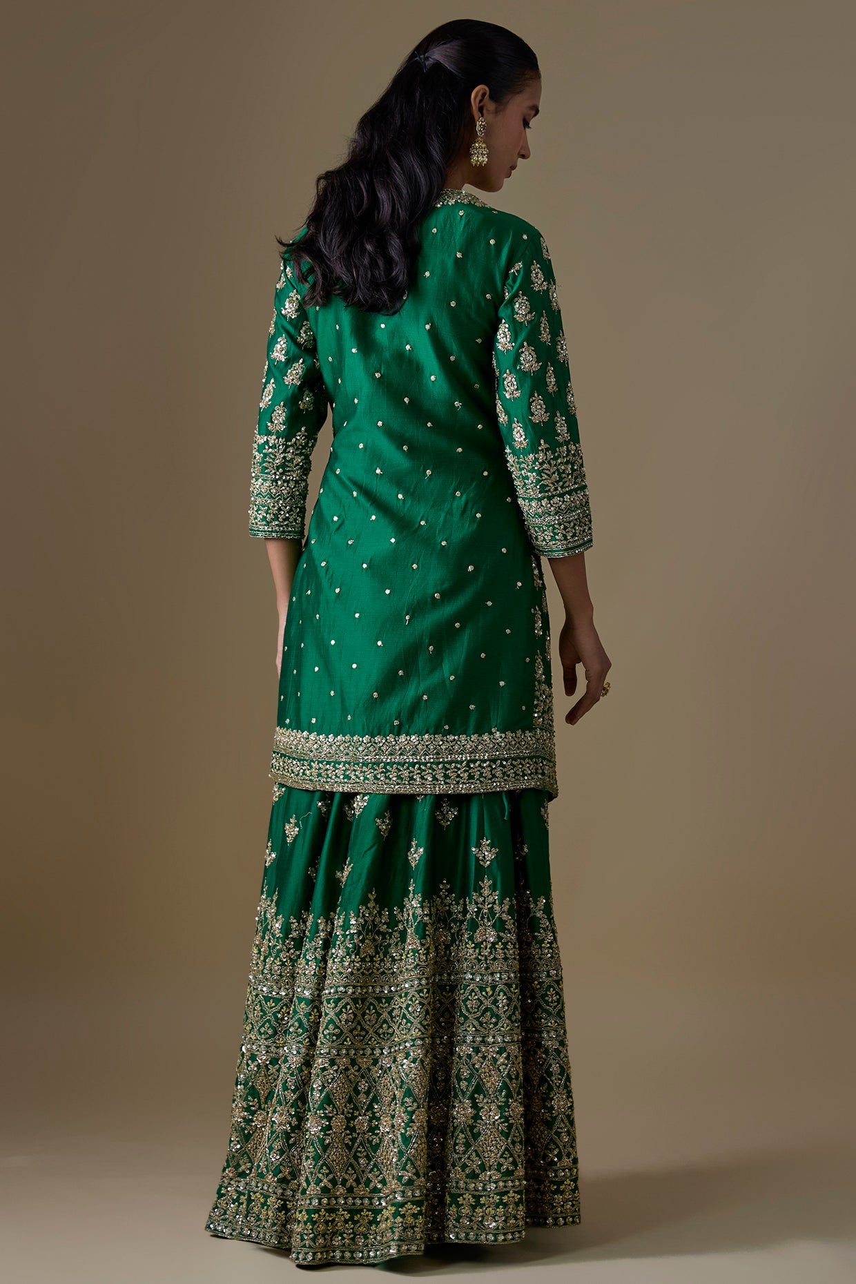 green chanderi silk zardosi embroidered sharara set