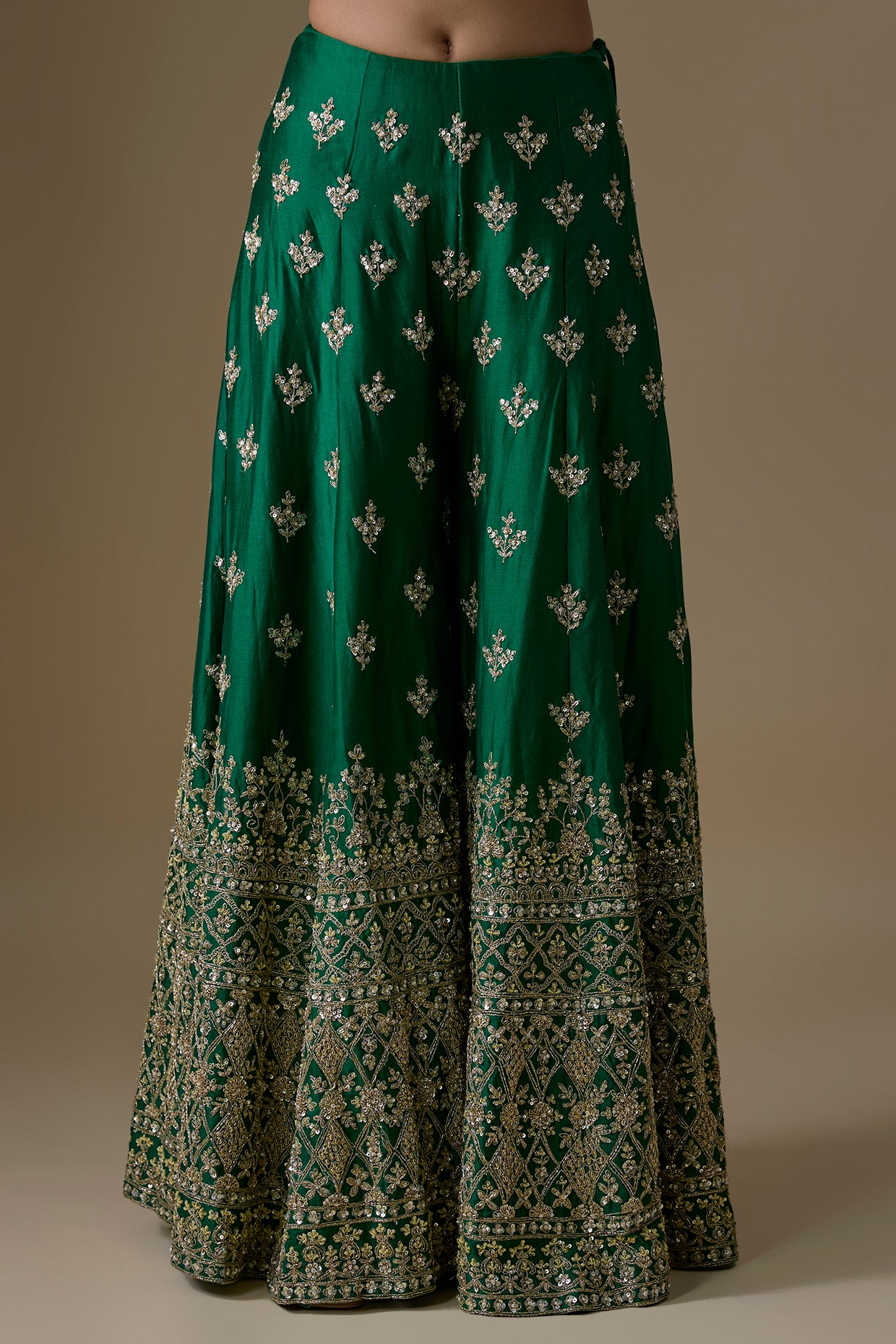 green chanderi silk zardosi embroidered sharara set