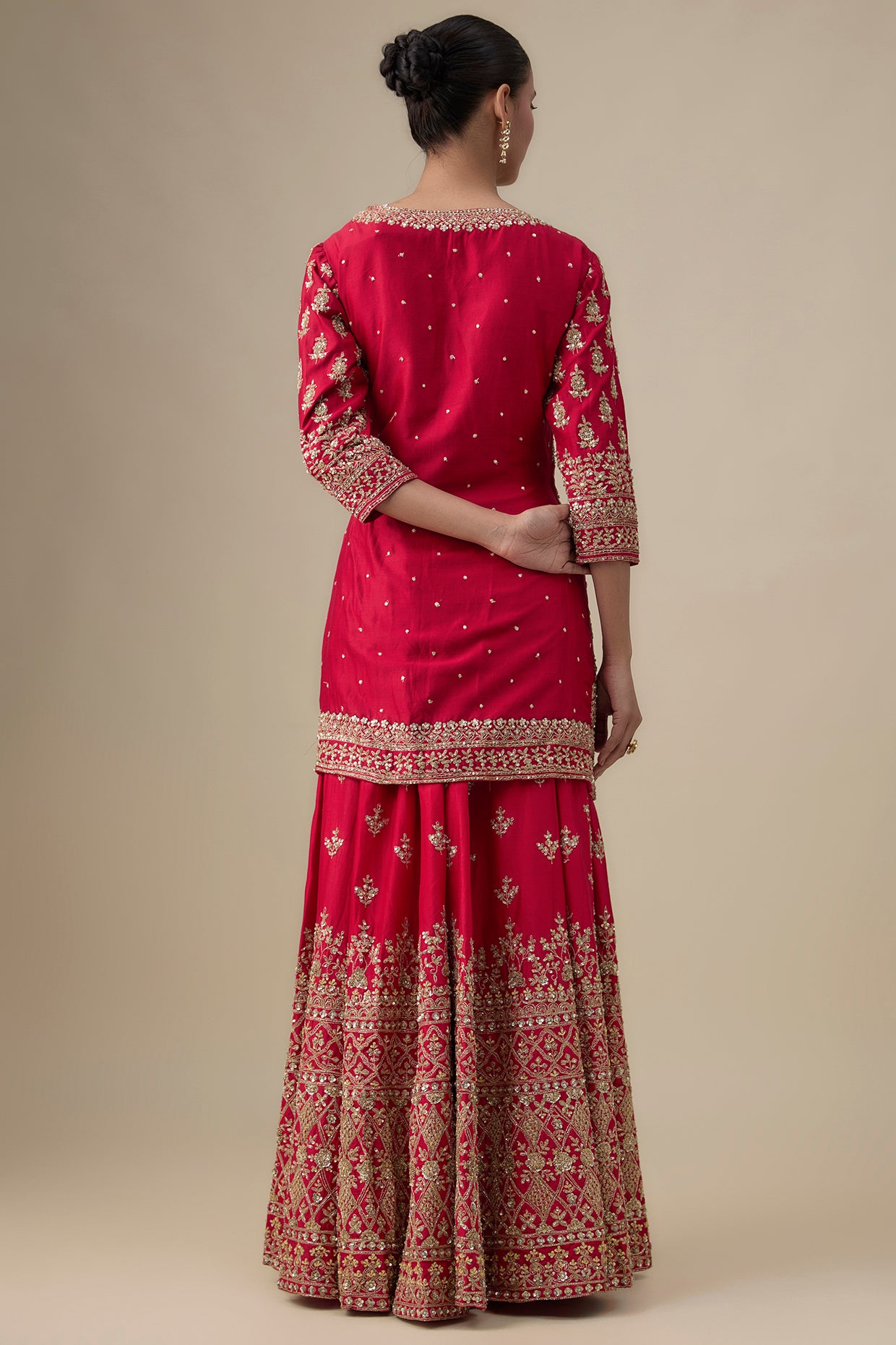 red chanderi silk zardosi embroidered sharara set