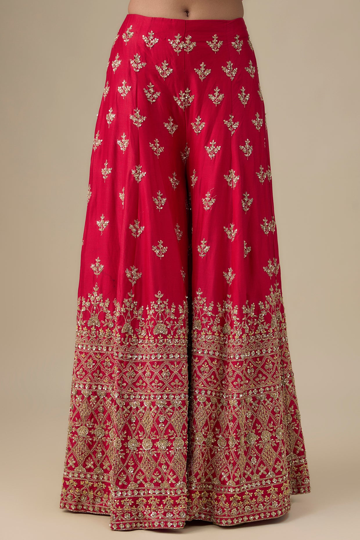 red chanderi silk zardosi embroidered sharara set
