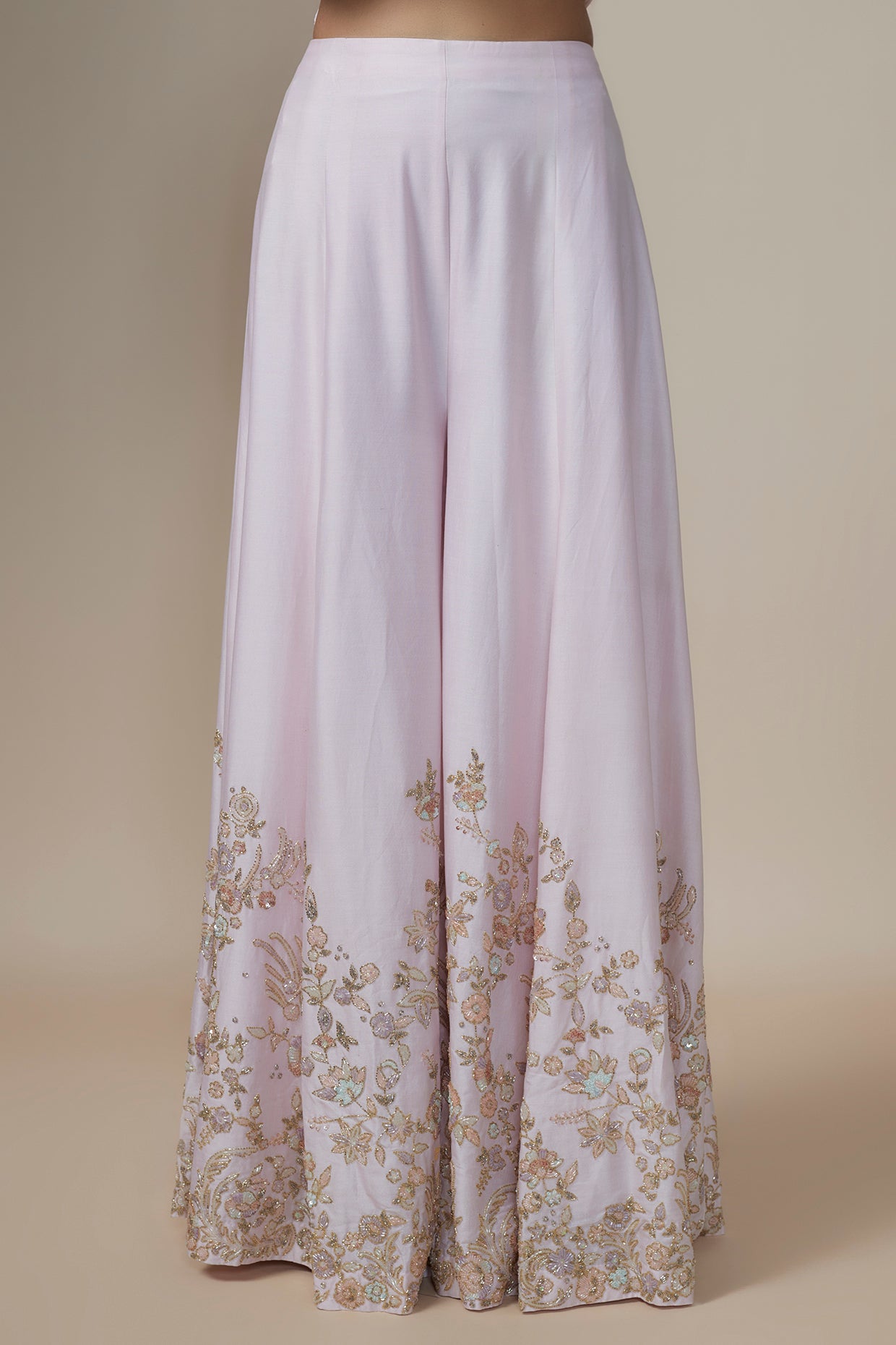 pink chanderi silk aari & zardosi embroidered sharara set