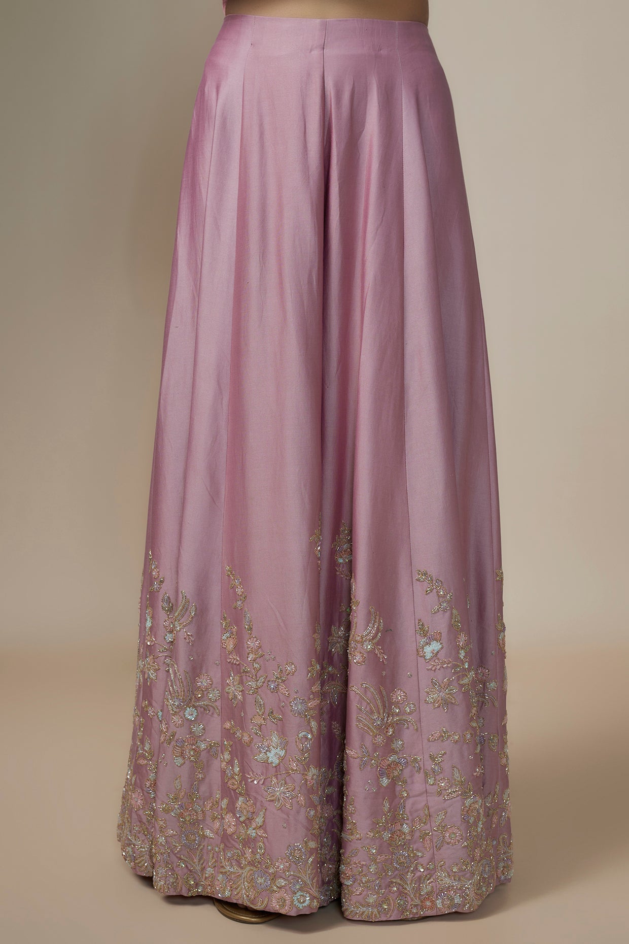 mauve chanderi silk aari & zardosi embroidered sharara set