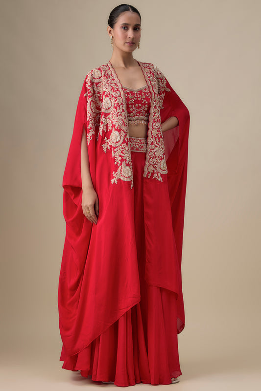 red habutai silk zardosi embroidered sharara set