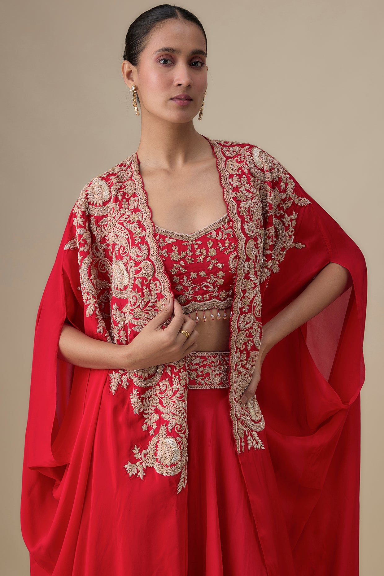 red habutai silk zardosi embroidered sharara set