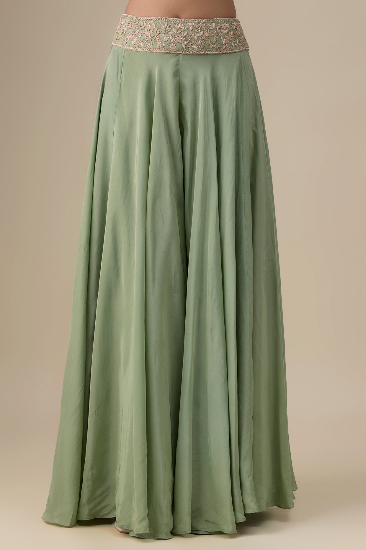 olive green habutai silk aari & zardosi embroidered sharara set