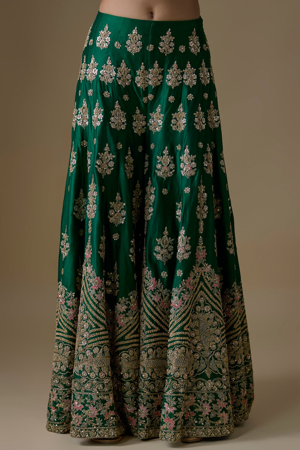 green chanderi silk zardosi embroidered sharara set