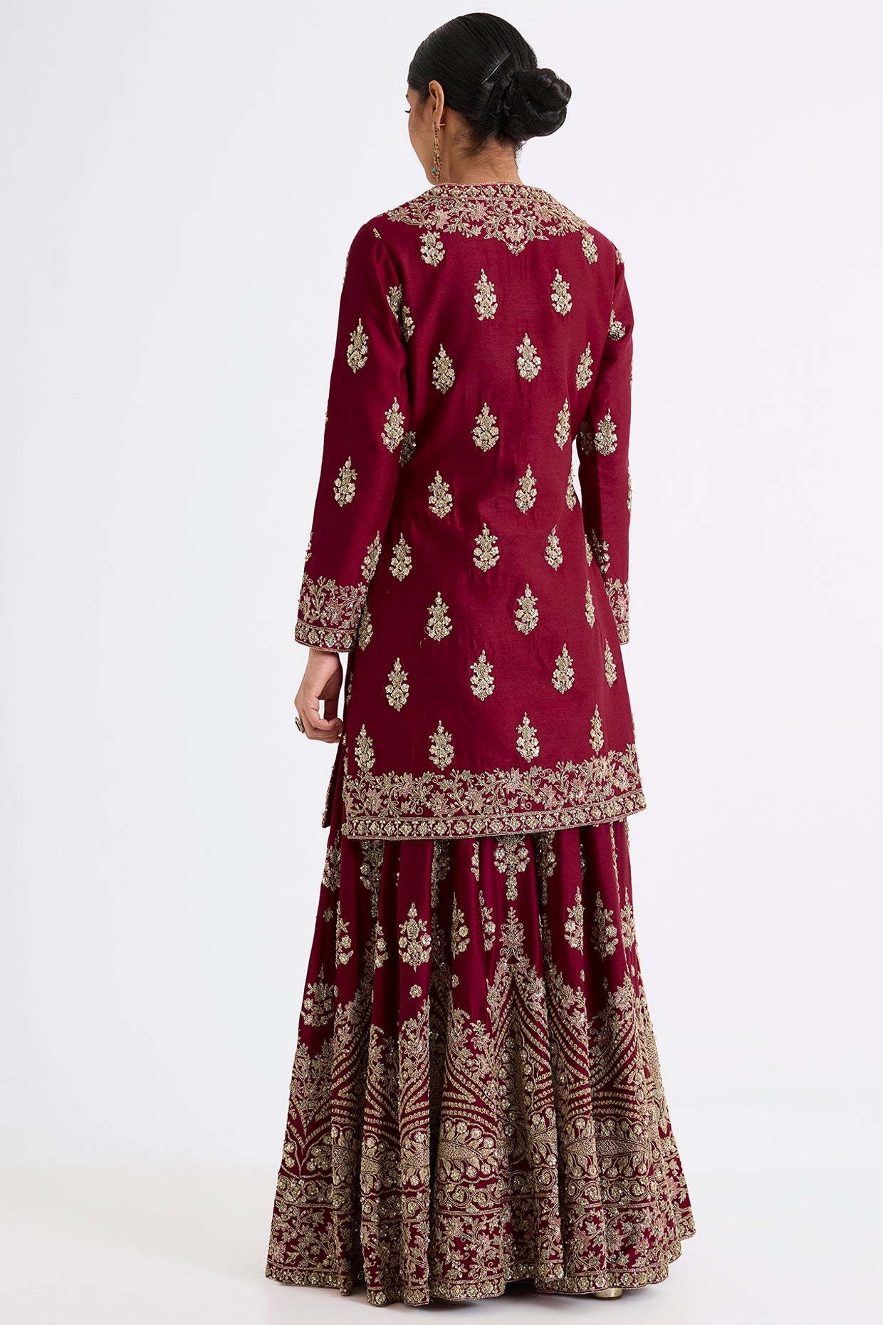 wine chanderi silk zardosi embroidered sharara set