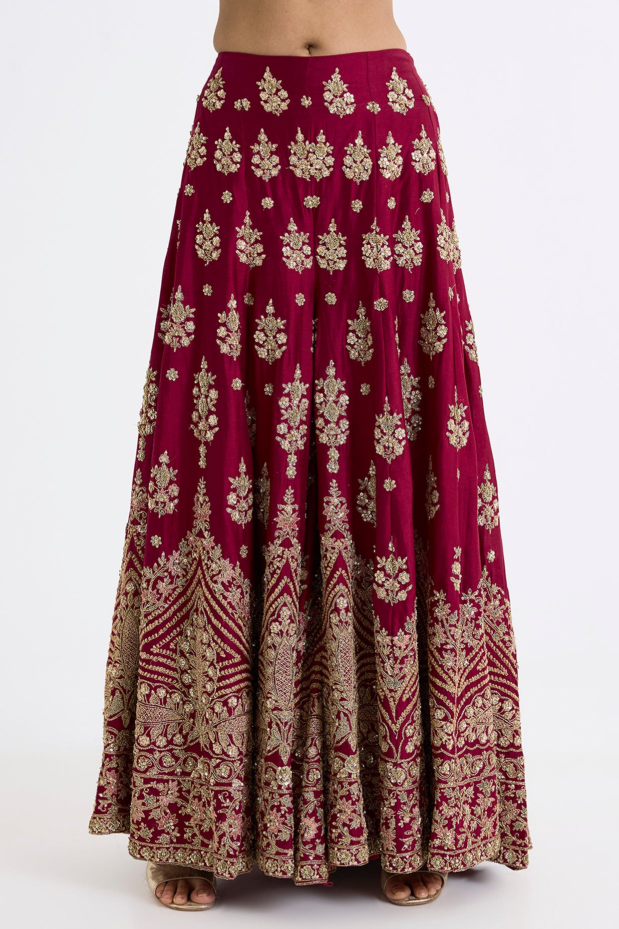 wine chanderi silk zardosi embroidered sharara set