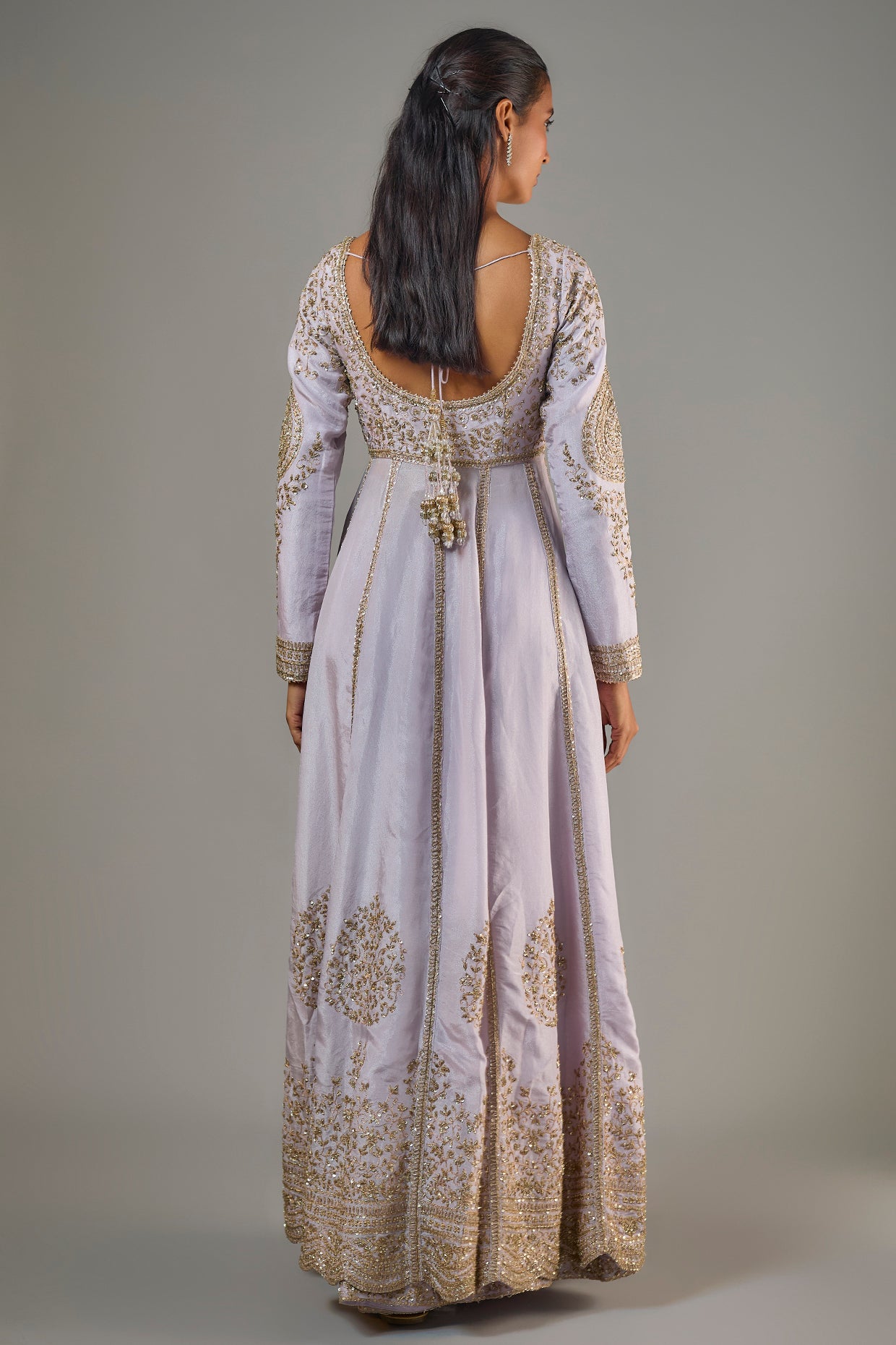 onion pink tissue hand & machine embroidered anarkali set