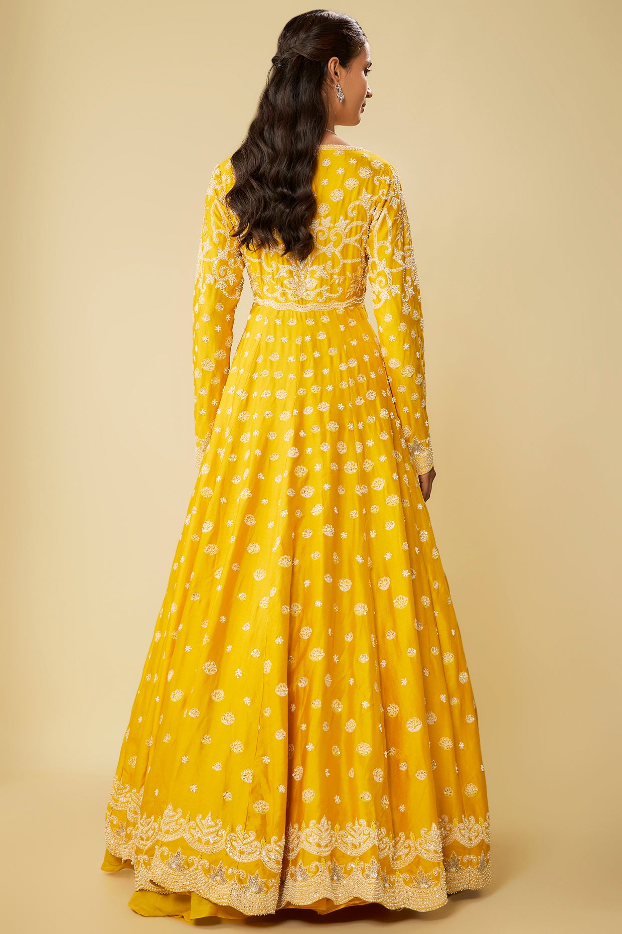 mustard chanderi jacket lehenga set