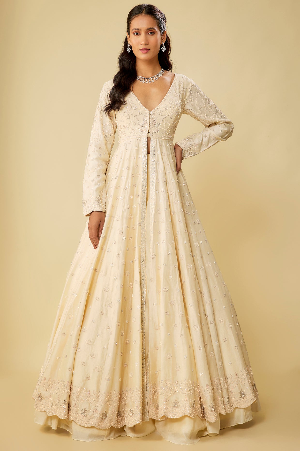 ivory chanderi jacket lehenga set