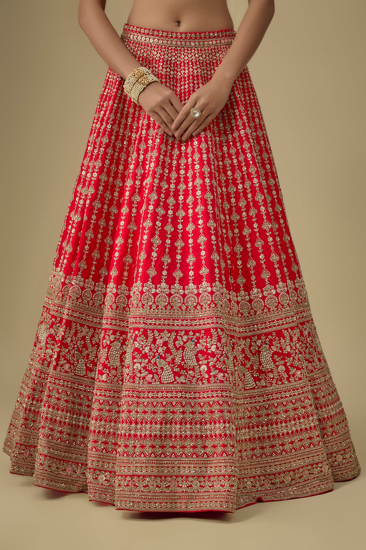 red raw silk zardosi embroidered lehenga set