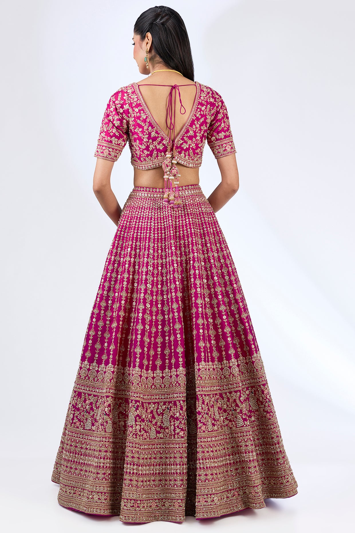 rani pink raw silk zardosi embellished lehenga set