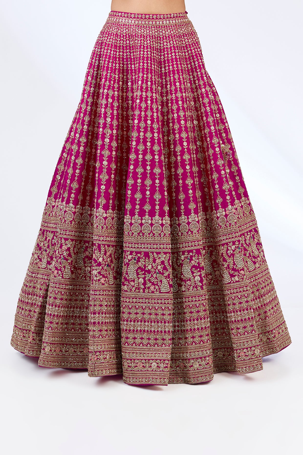 rani pink raw silk zardosi embellished lehenga set