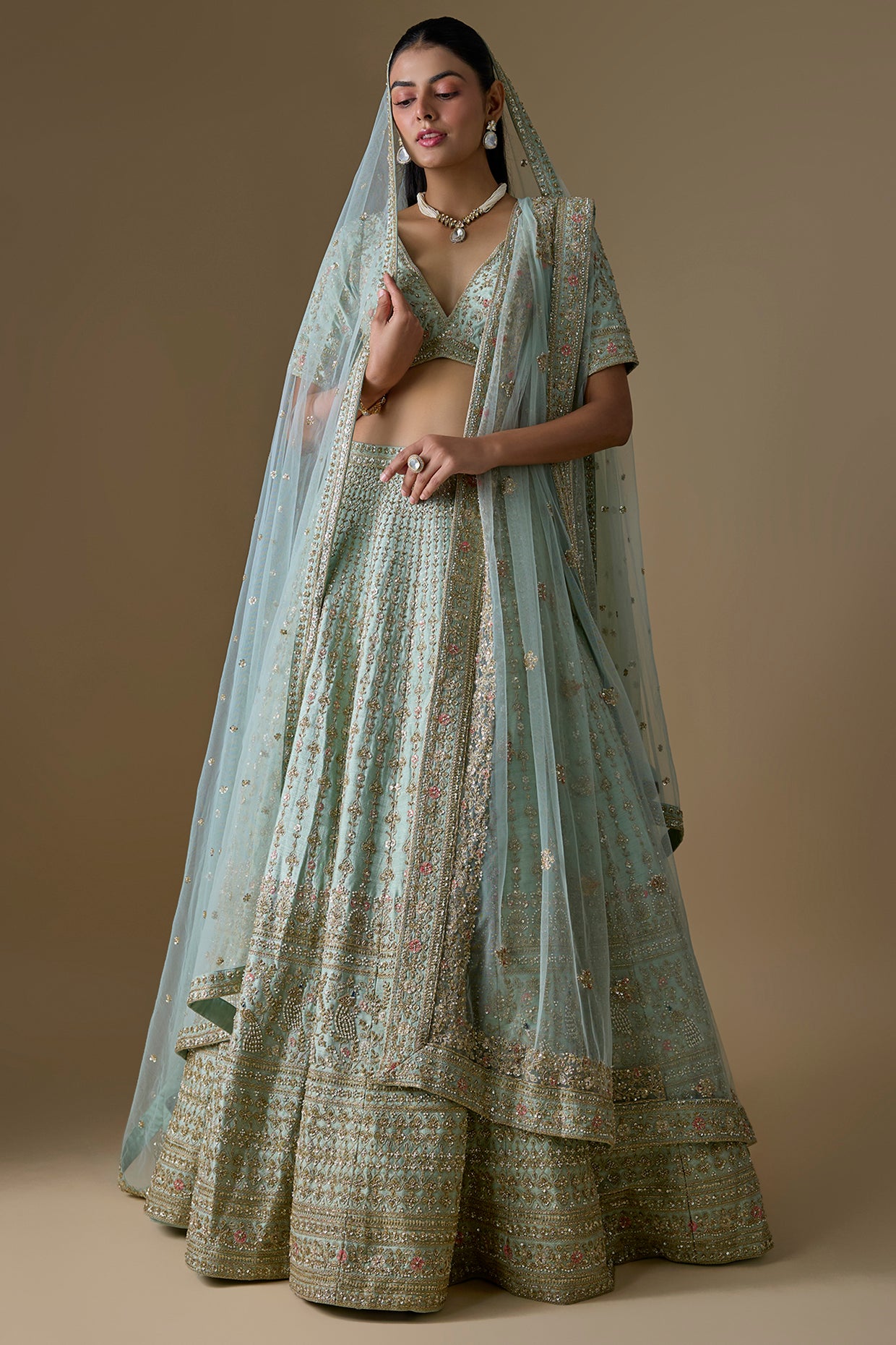 firoza raw silk zardosi hand embroidered lehenga set