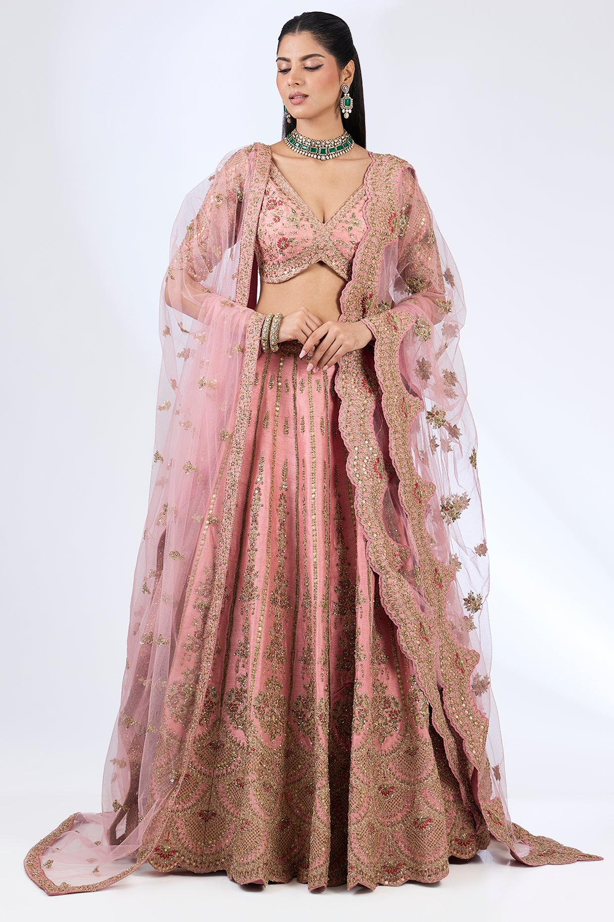mauve raw silk zardosi embellished lehenga set
