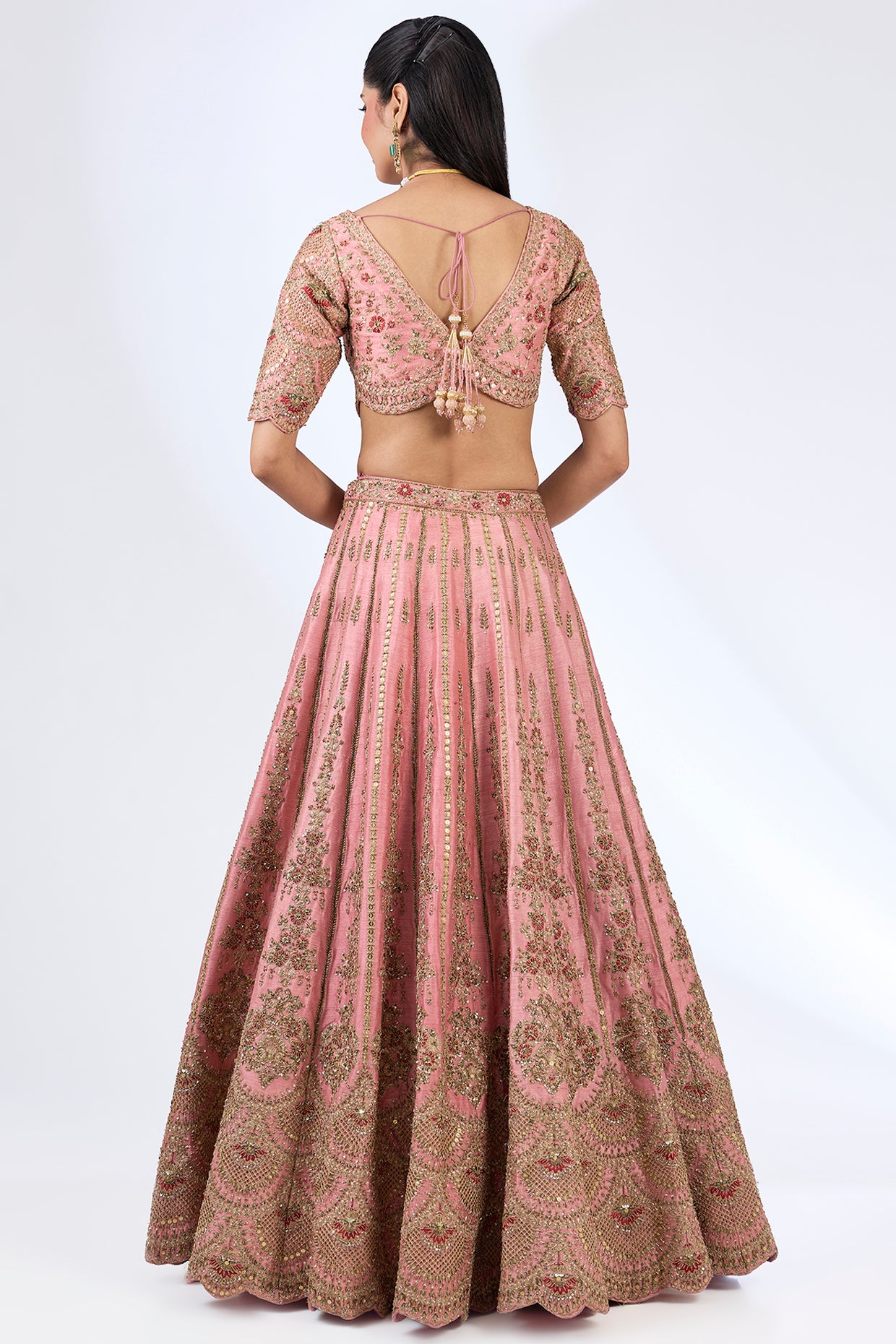 mauve raw silk zardosi embellished lehenga set
