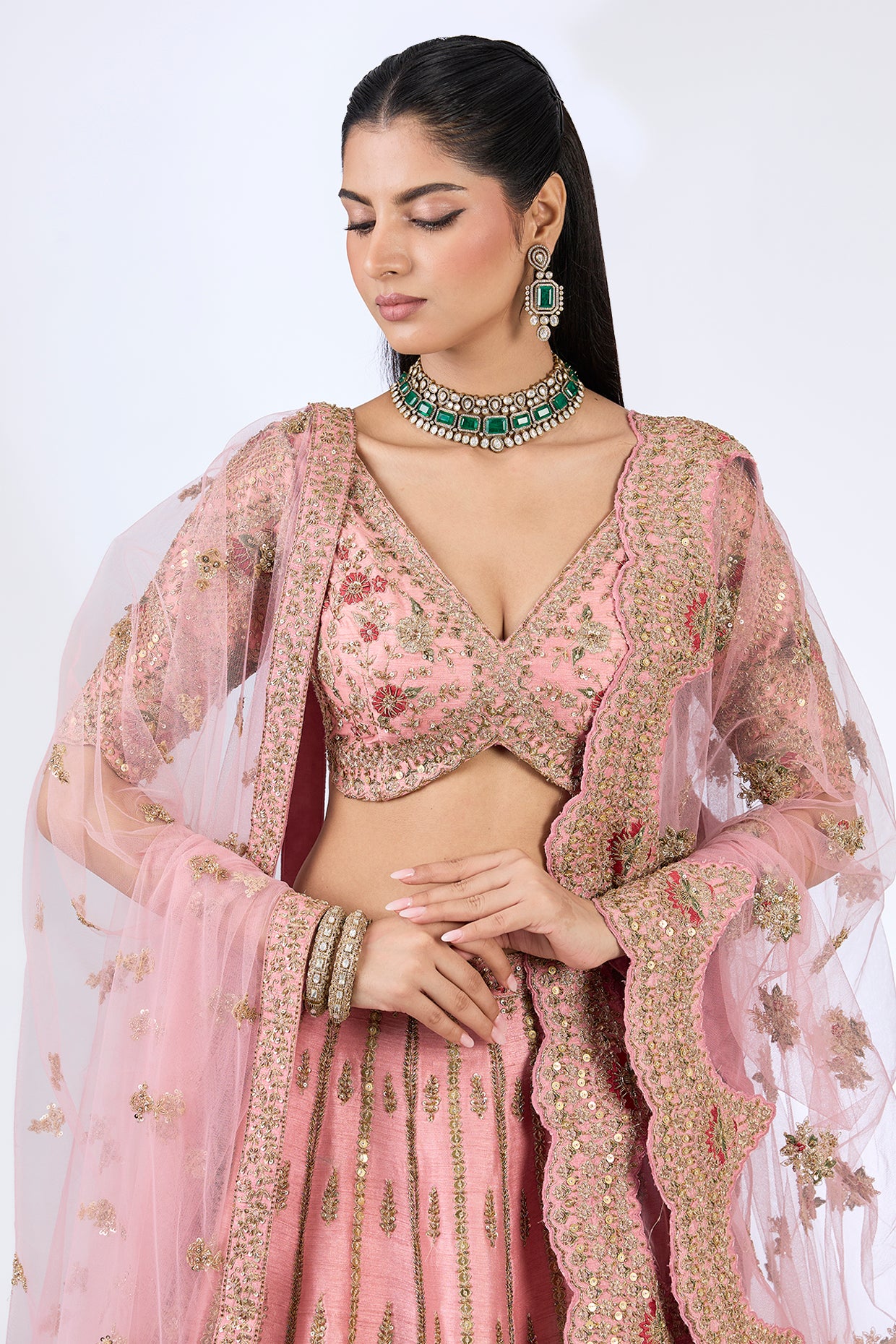 mauve raw silk zardosi embellished lehenga set