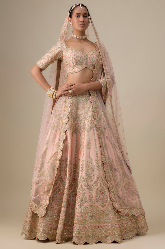 pink raw silk zardosi embroidered lehenga set