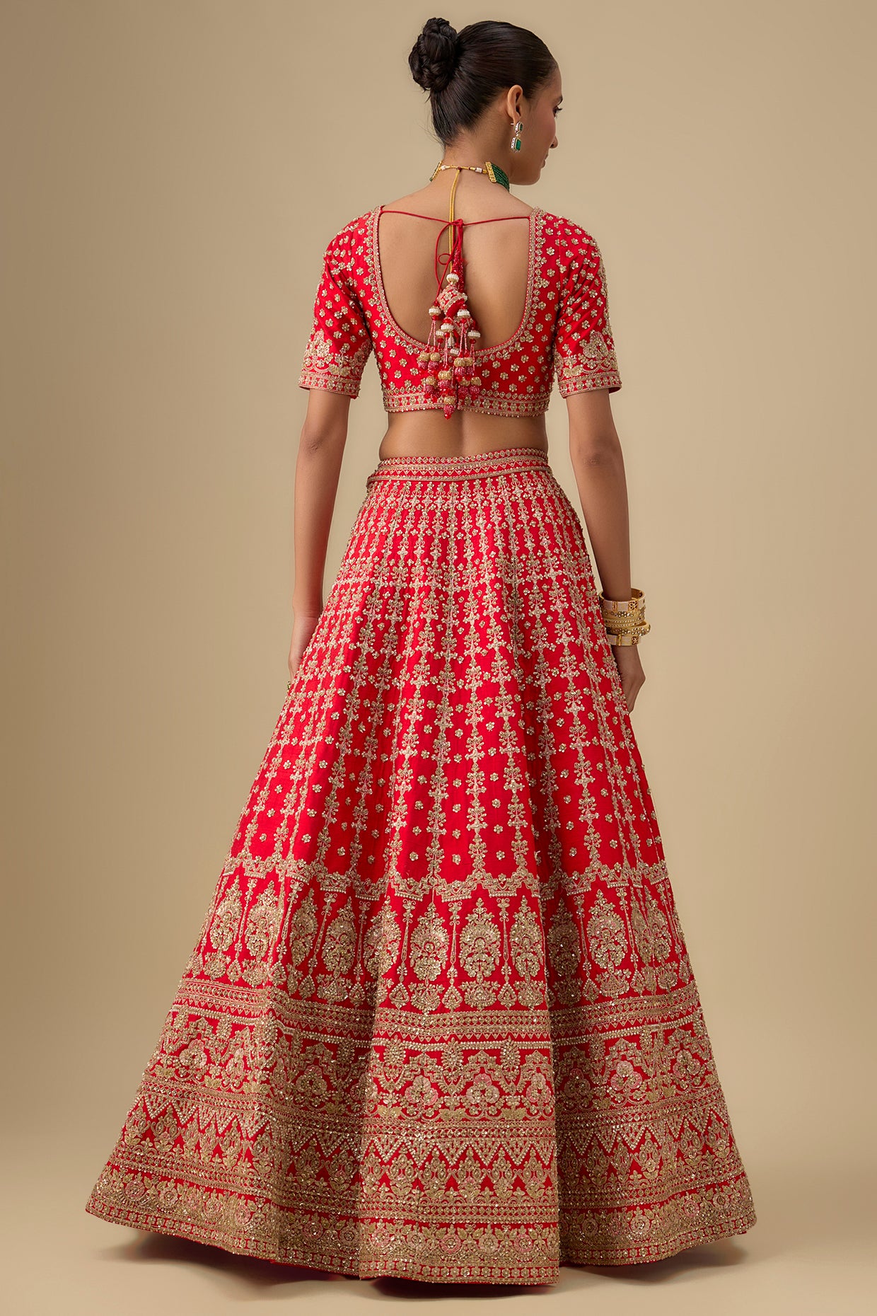 red raw silk zardosi embroidered lehenga set