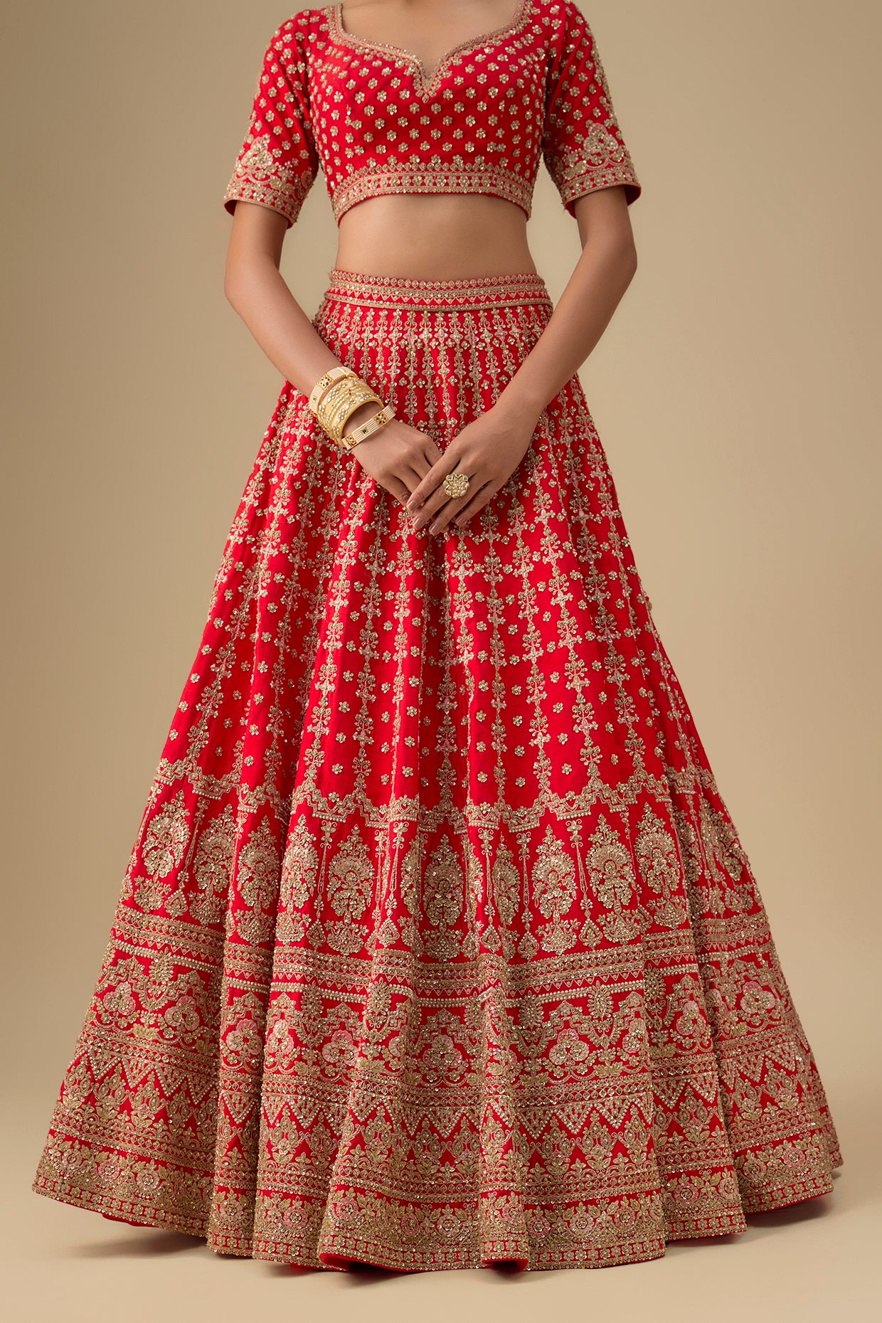 red raw silk zardosi embroidered lehenga set
