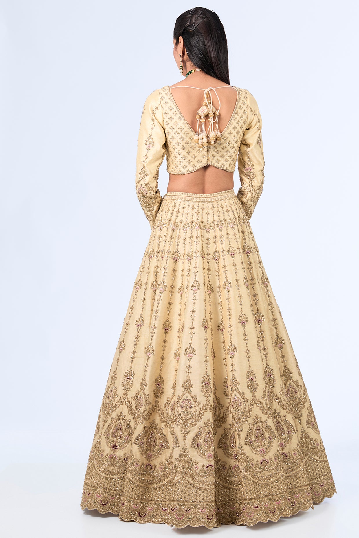 ivory raw silk zardosi hand embroidered lehenga set
