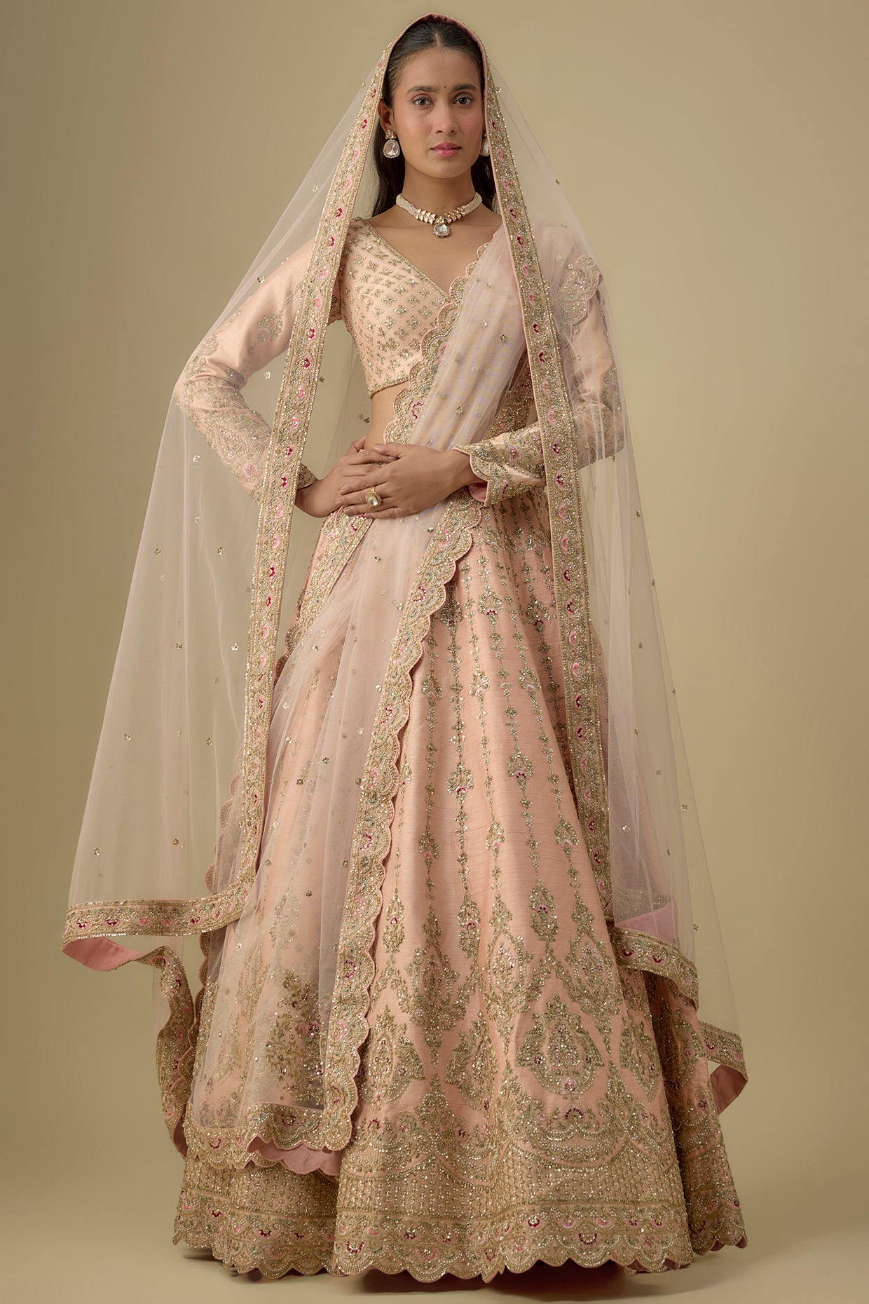 pink raw silk zardosi embroidered lehenga set