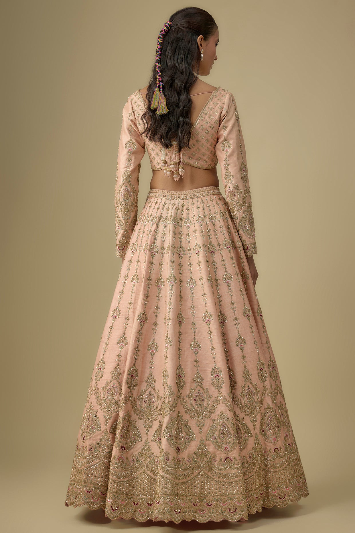 pink raw silk zardosi embroidered lehenga set