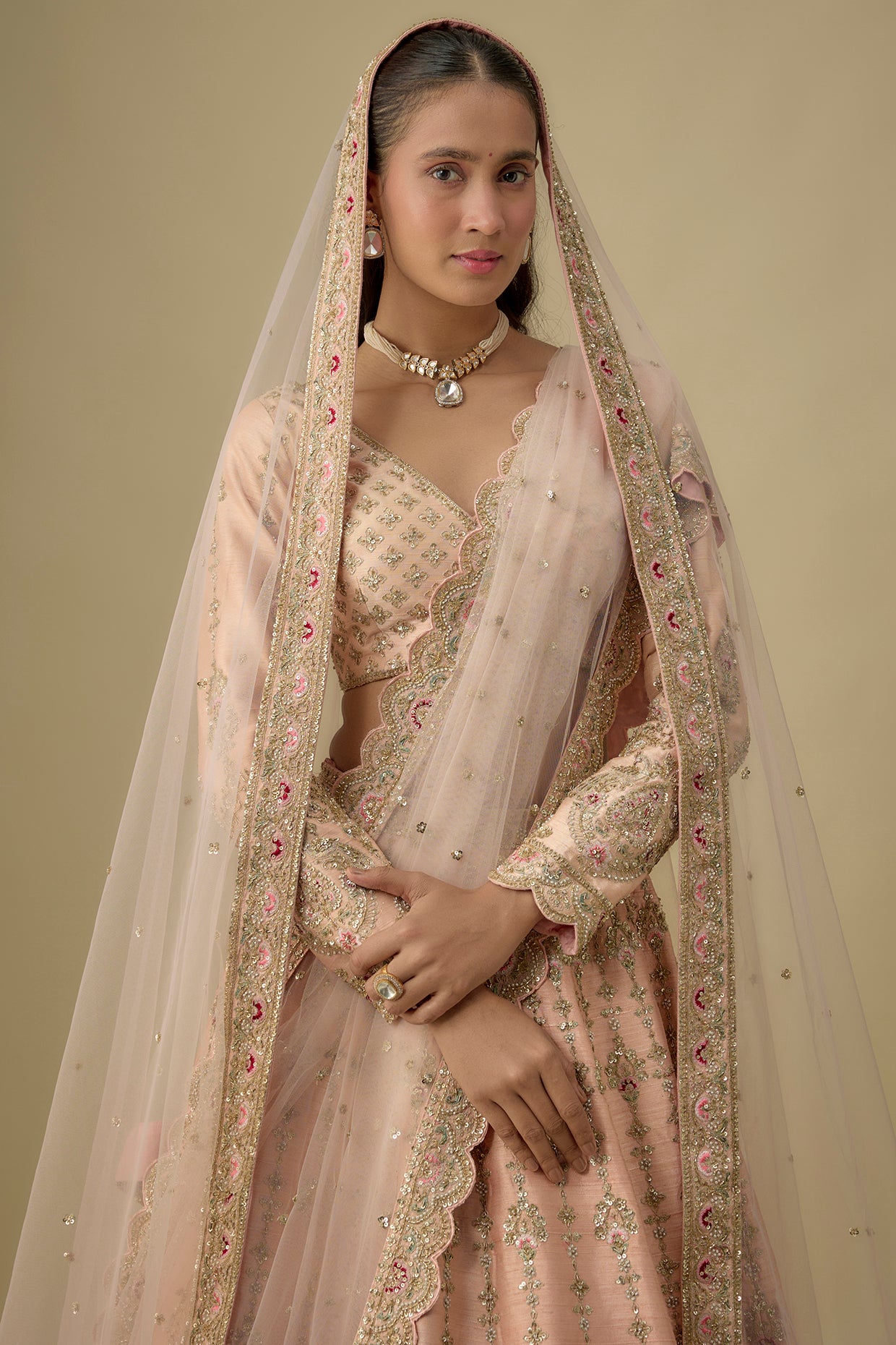 pink raw silk zardosi embroidered lehenga set