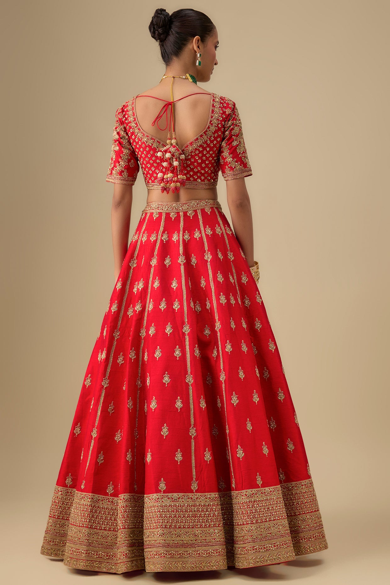 red raw silk zardosi embroidered lehenga set