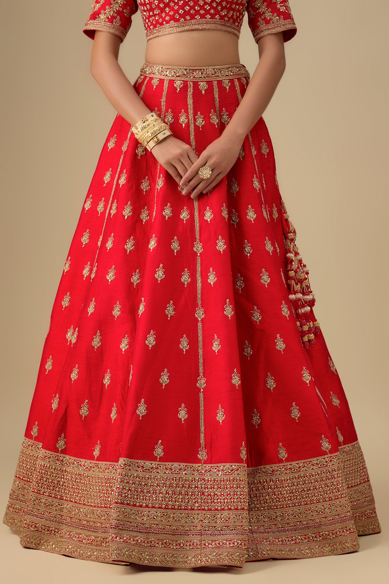 red raw silk zardosi embroidered lehenga set