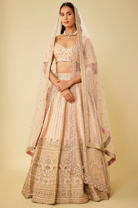 pink raw silk zardosi embroidered lehenga set