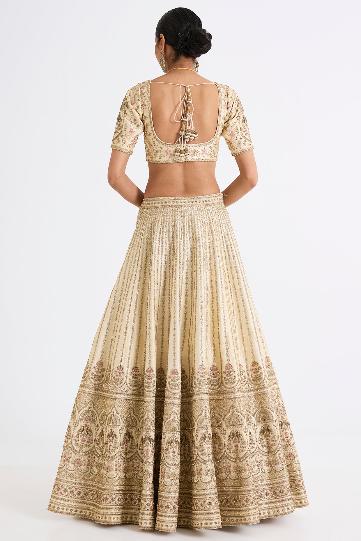 ivory raw silk zari hand & machine embroidered lehenga set