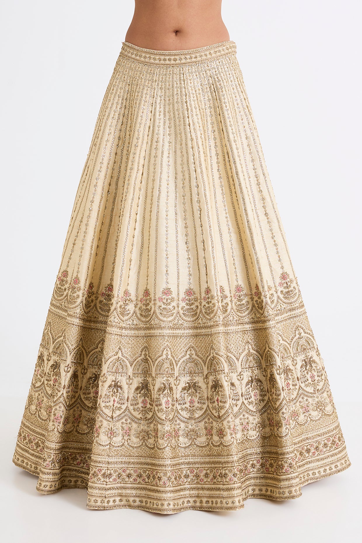 ivory raw silk zari hand & machine embroidered lehenga set