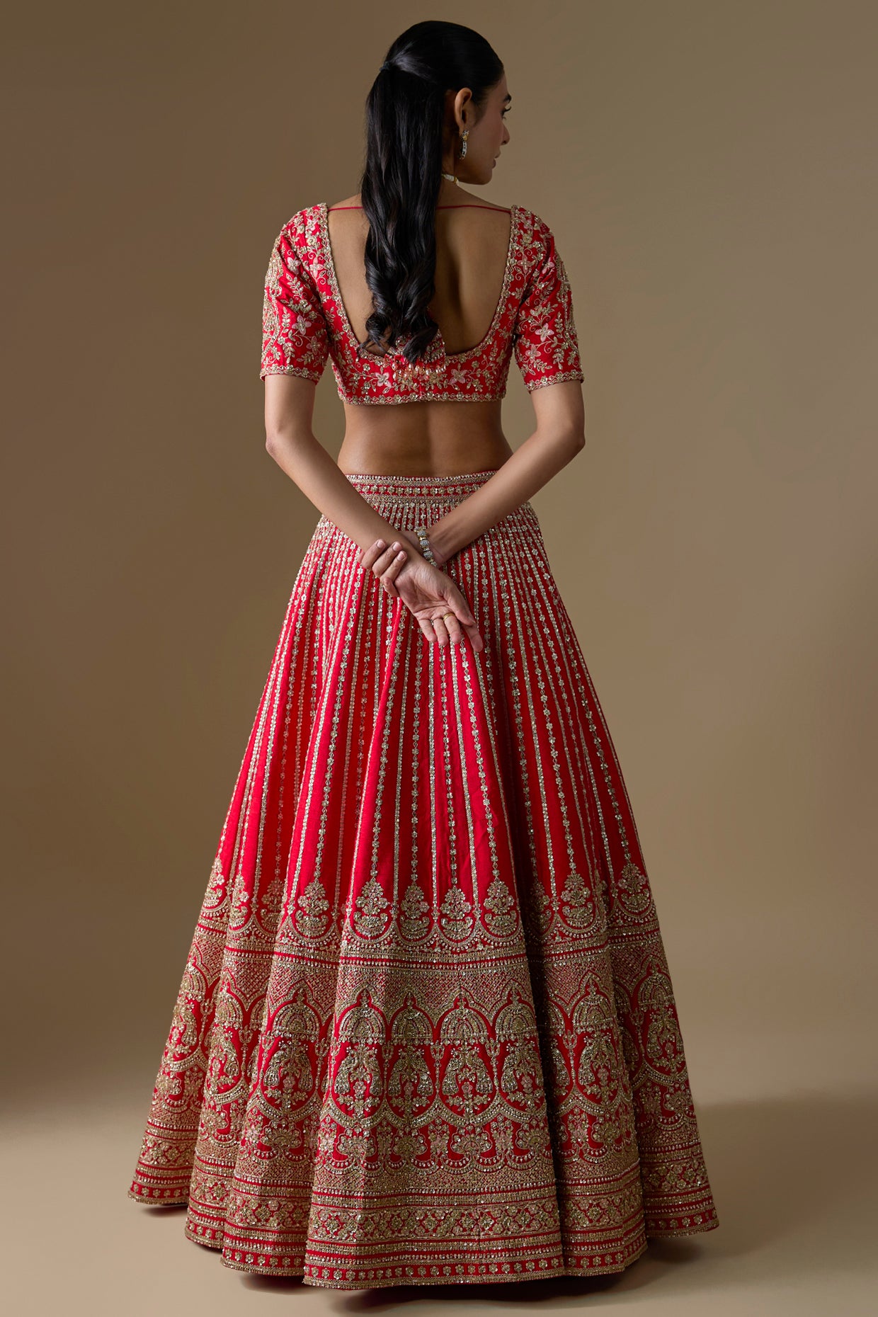 red raw silk zardosi hand embroidered lehenga set
