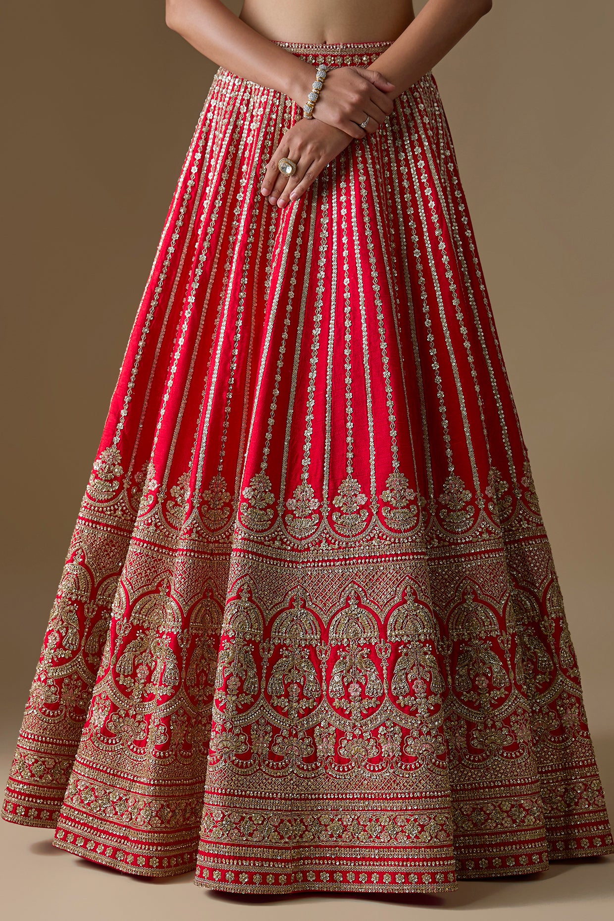 red raw silk zardosi hand embroidered lehenga set