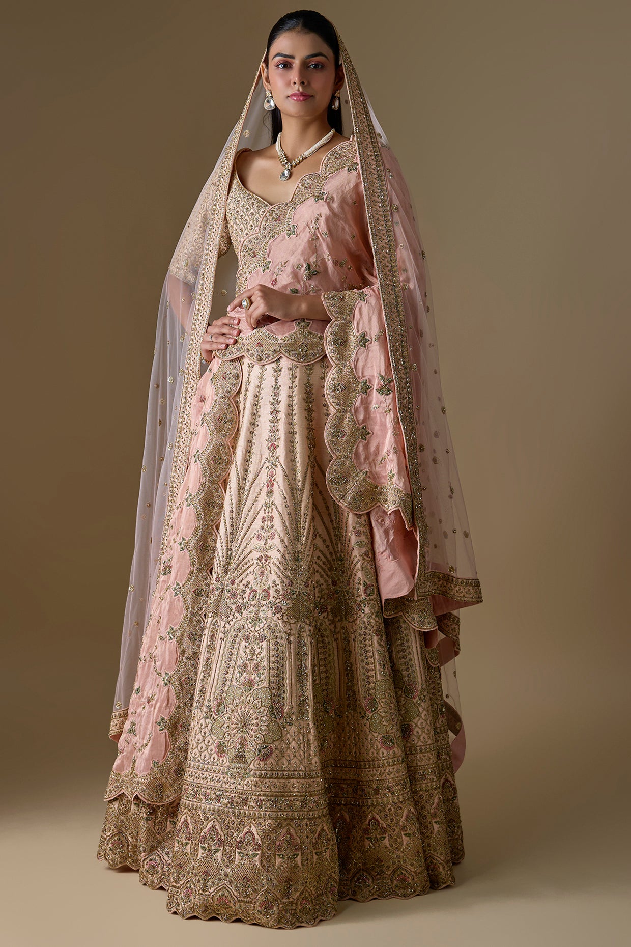 pink raw silk zardosi hand embroidered lehenga set