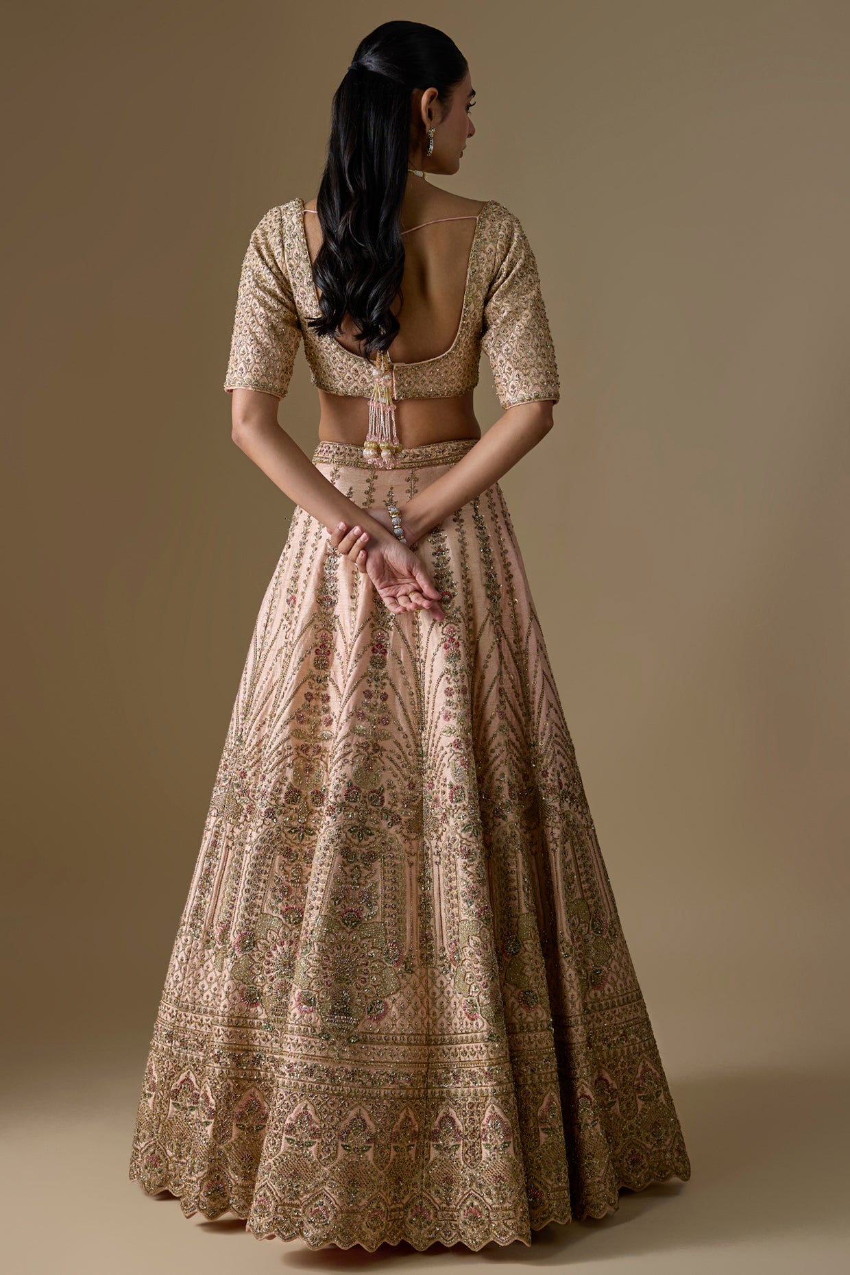 pink raw silk zardosi hand embroidered lehenga set