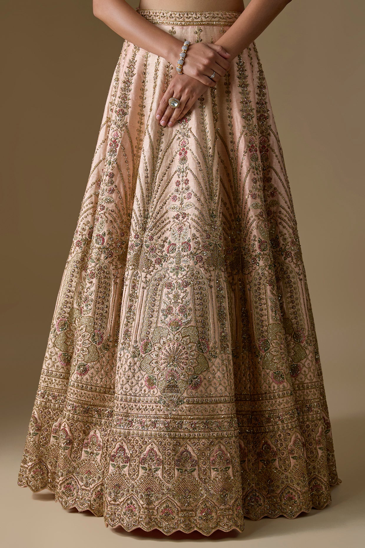 pink raw silk zardosi hand embroidered lehenga set