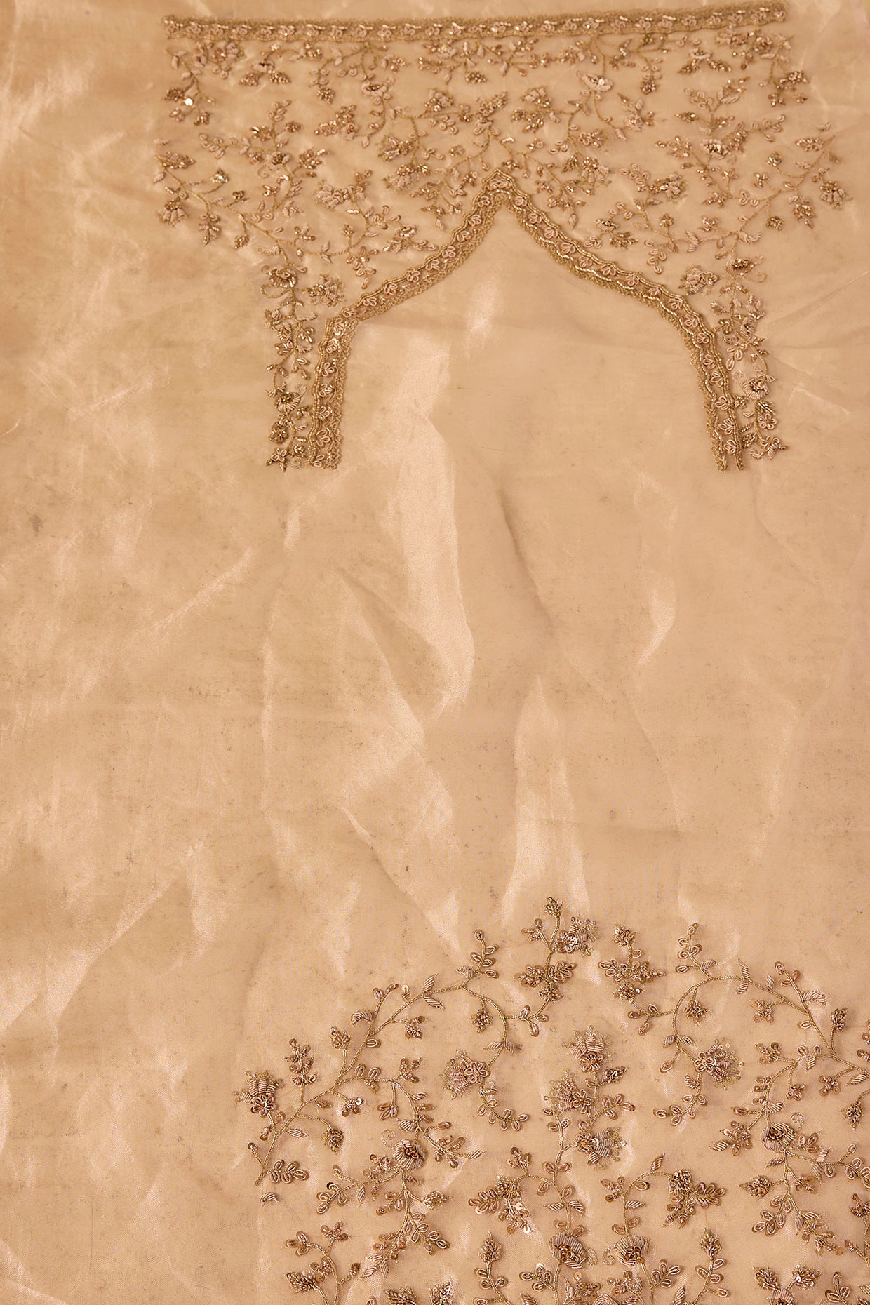 pink tissue hand & machine embroidered saree set