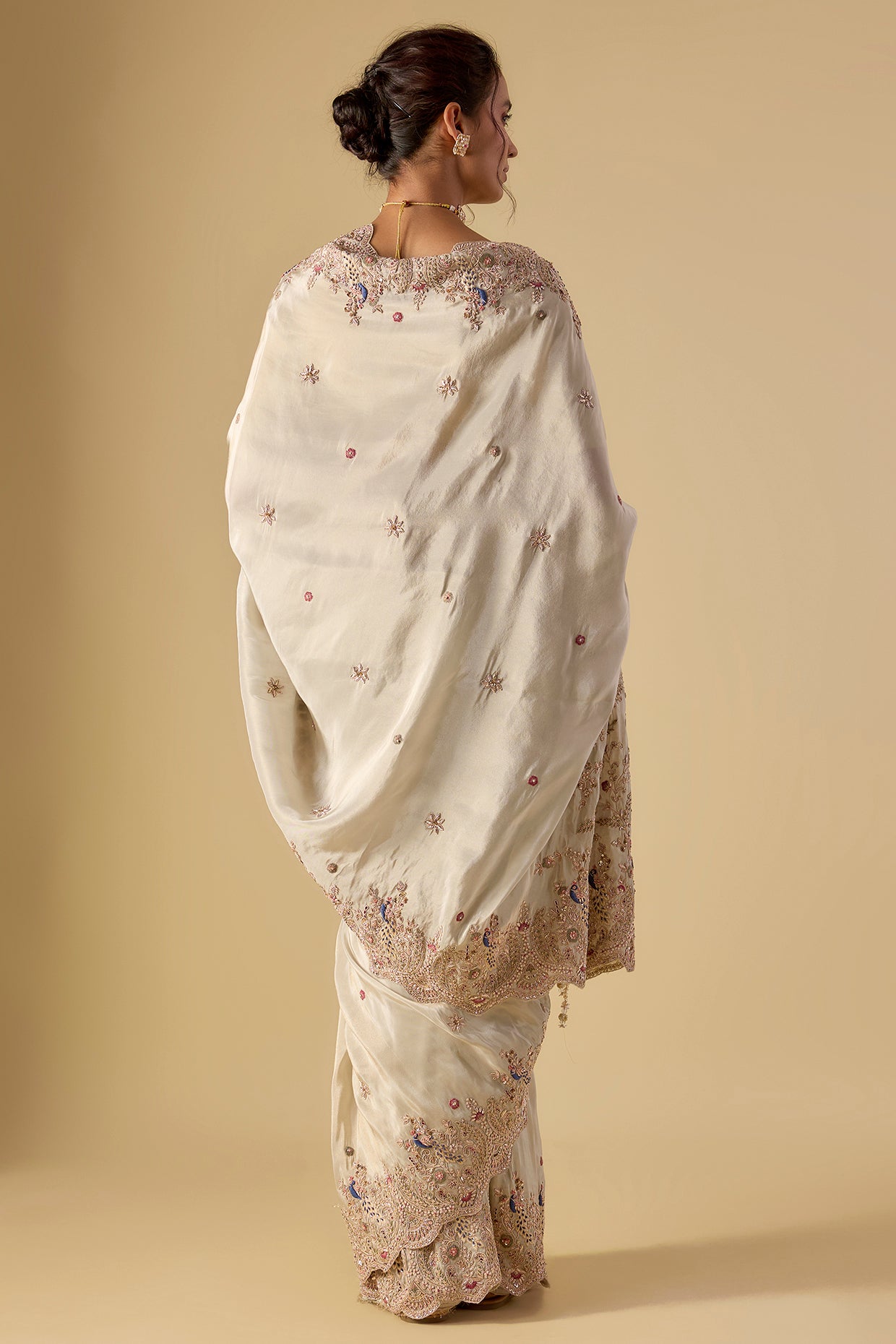 aqua tissue hand & machine embroidered saree set