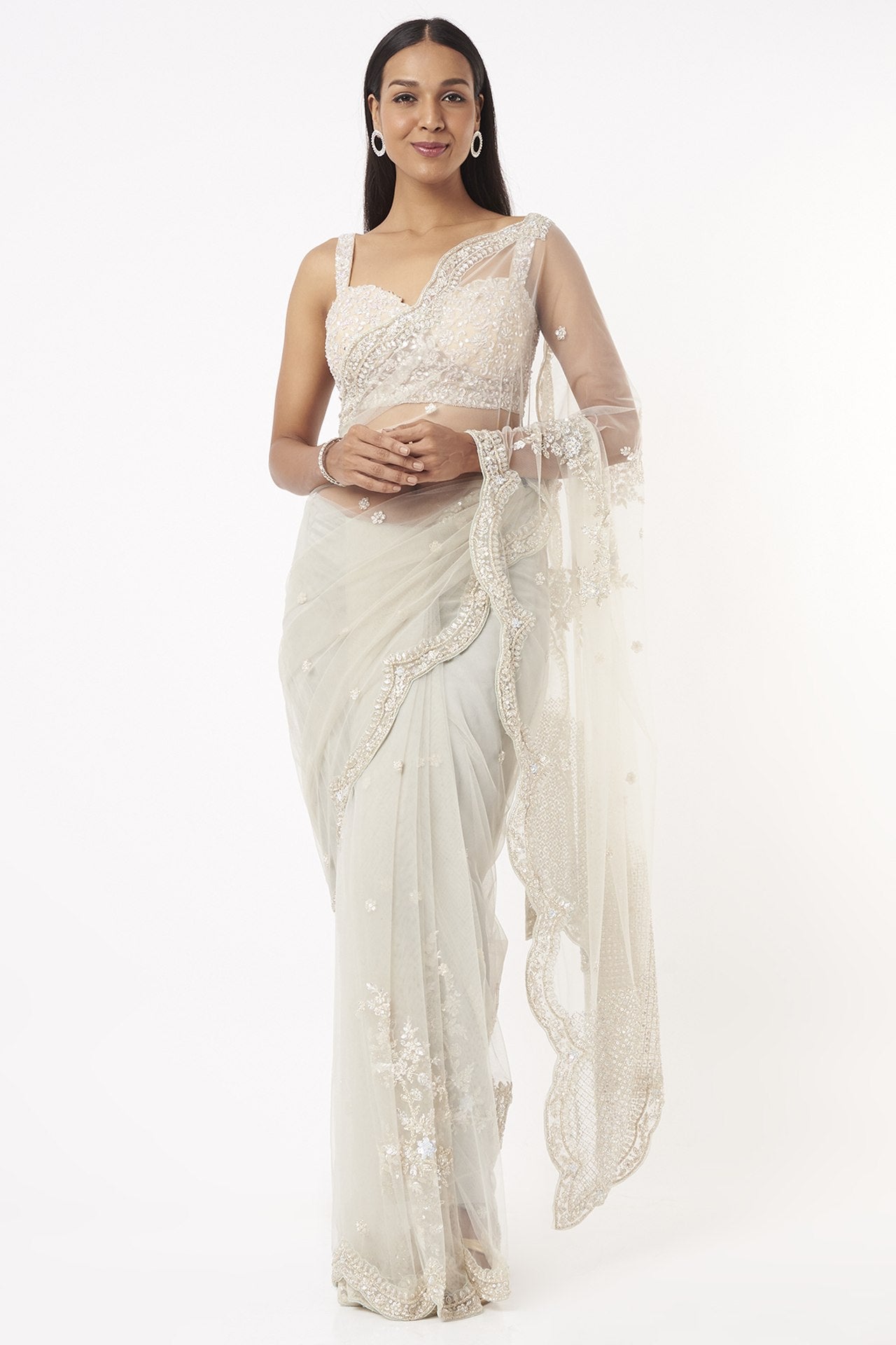 ivory embroidered saree set