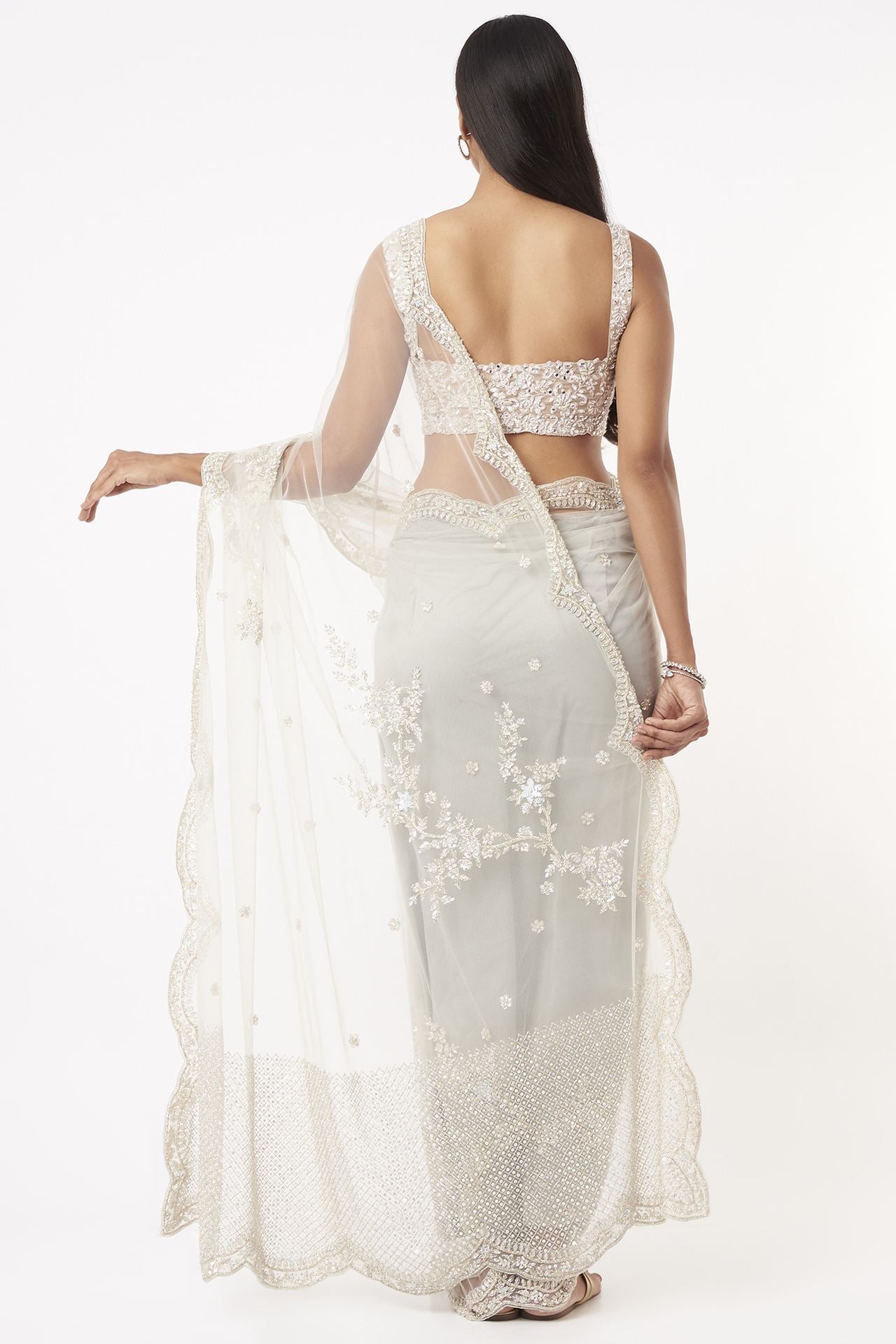 ivory embroidered saree set