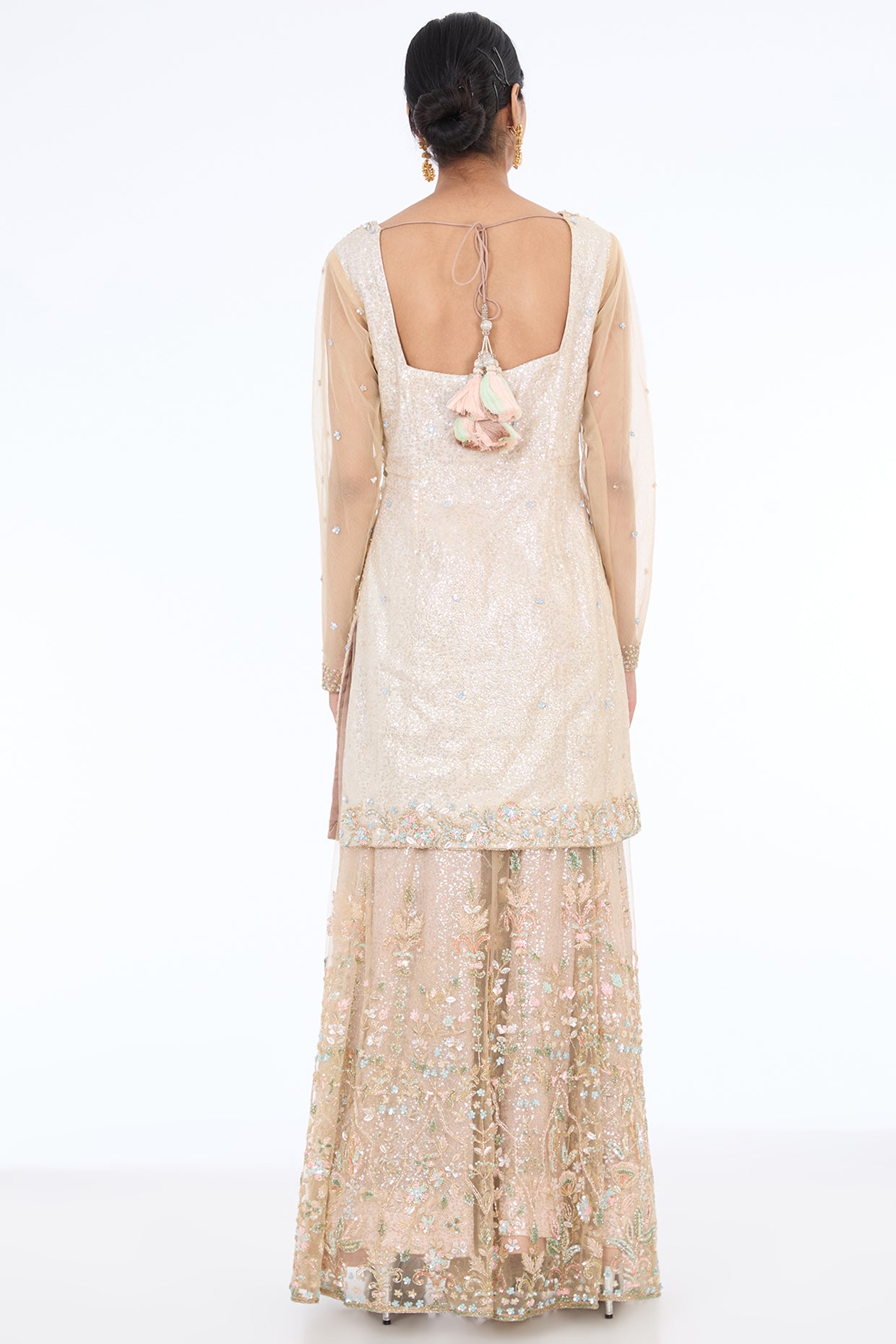 grey net hand embroidered sharara set