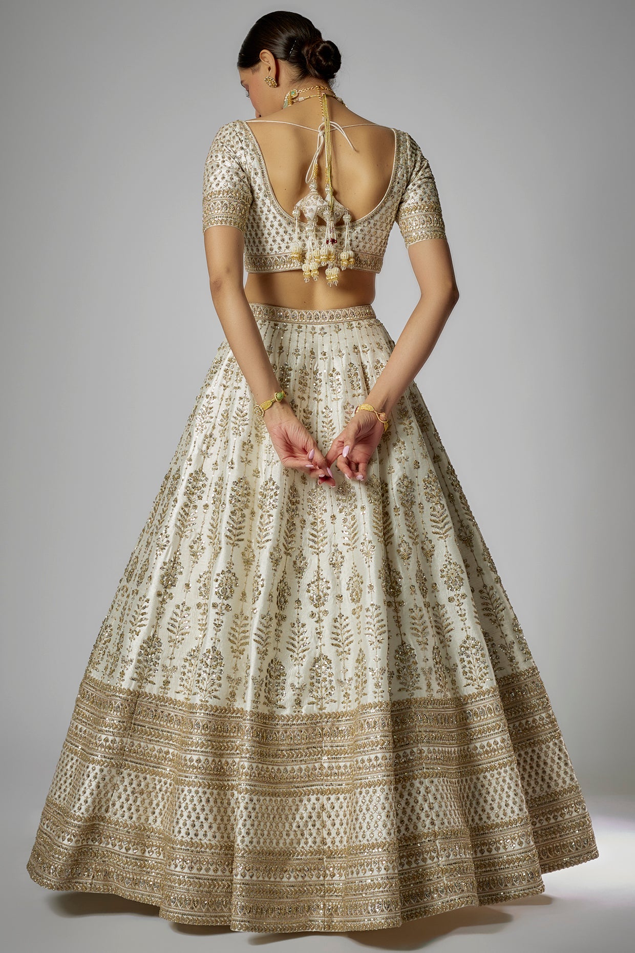 ivory raw silk embroidered lehenga set