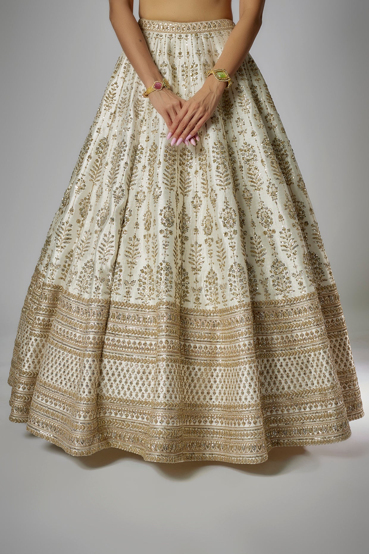 ivory raw silk embroidered lehenga set