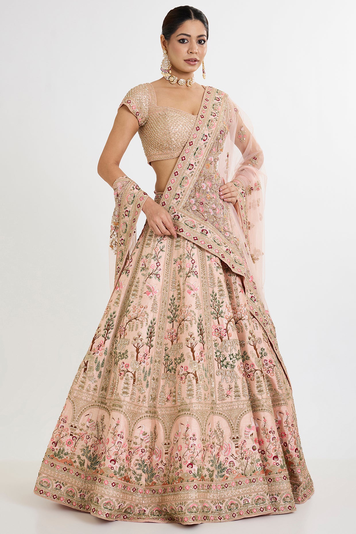 pink raw silk cutdana hand embellished lehenga set