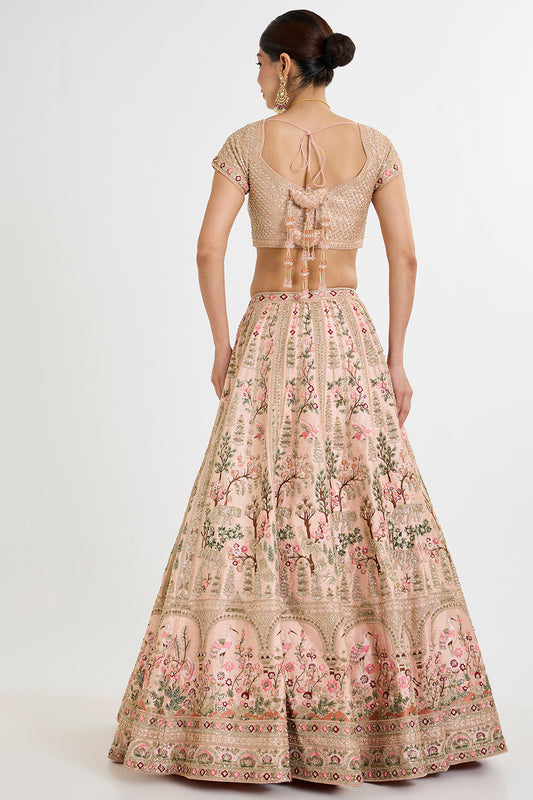 pink raw silk cutdana hand embellished lehenga set