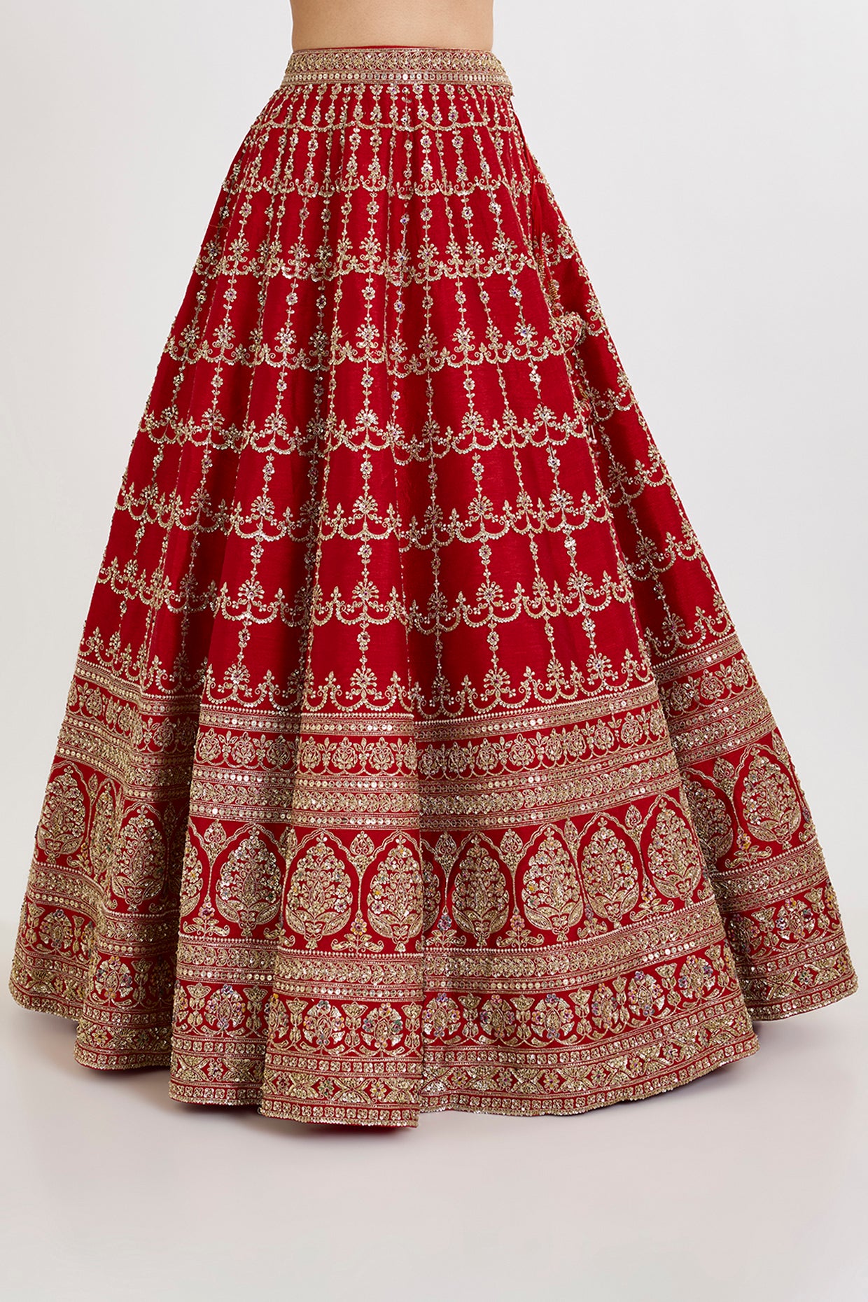 red raw silk zardosi embroidered lehenga set