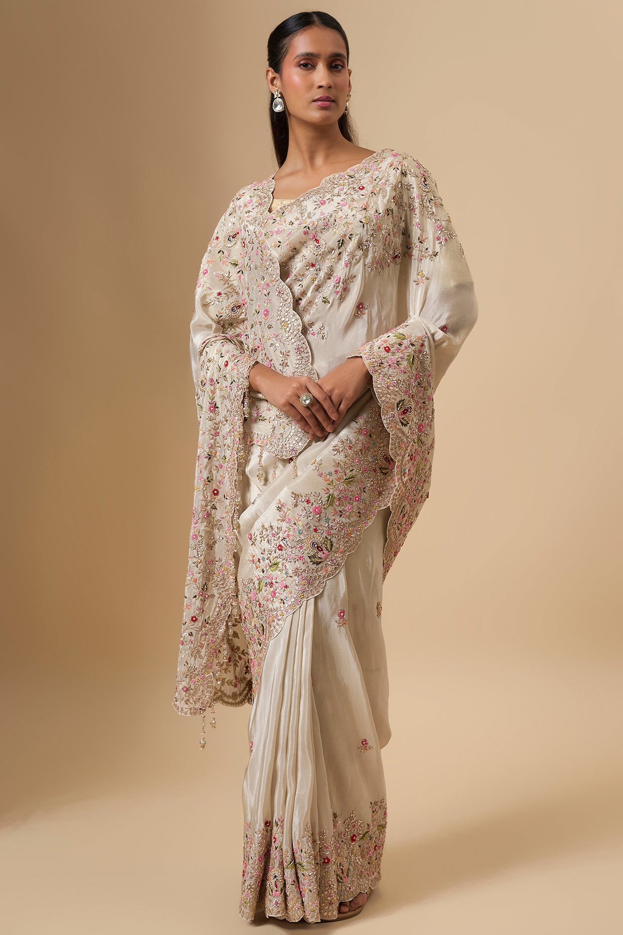 ivory tissue saree set